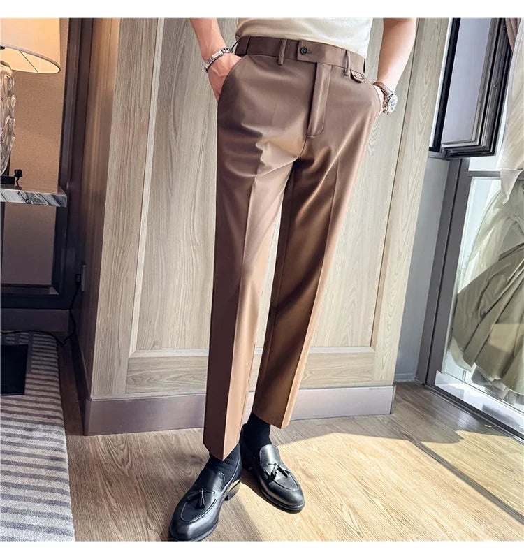 High Quality Modal Acetate Elastic Waist Casual Pants 2026 Spring Summer New Men's Solid Color Slim Fit Business Suit Pants