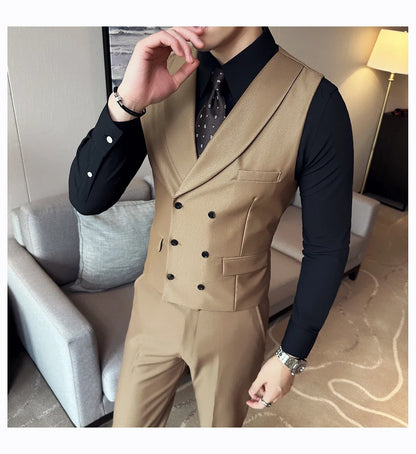 Men Luxury Double Breasted Design Solid Vest Formal Groom Wedding Dress Suit Vest Set Fashion Mens Club Singer Clothing 6XL-M