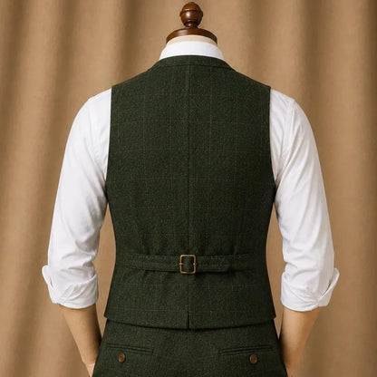 Men Vest Dark Blue Herringbone Checkered Single Button Waistcoat For Wedding Banquet Business Work Daily Casual Men Suit Vest