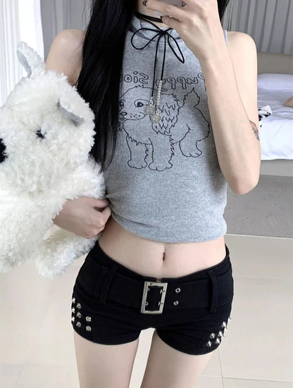 Black Sexy Hot Girl Low-Waisted Jean Shorts Woman American Retro Elastic Slim Ultrashort Jeans Gothic Y2K Rivet Denim Shorts