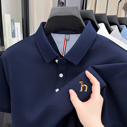 Brand Design Men's Polo Shirt Lapel Short Sleeve T-Shirt Summer New Exquisite Dog Embroider Fashion Business Handsome Men's Wear