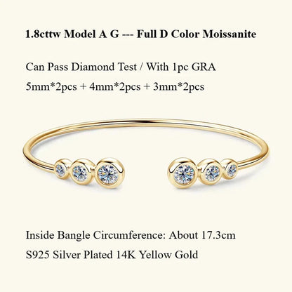 Four Prong Moissanite Cuff Bangle 5mm 0.5CT Round Cut D Color 925 Silver Open Hand Chain Bracelet For Women Girl Lady Gift