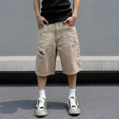 Men Summer Baggy Stretchy Denim Shorts Jeans For Men Streetwear Ripped Knee length Baggy Comfort Cargo Casual Shorts Pants Jean