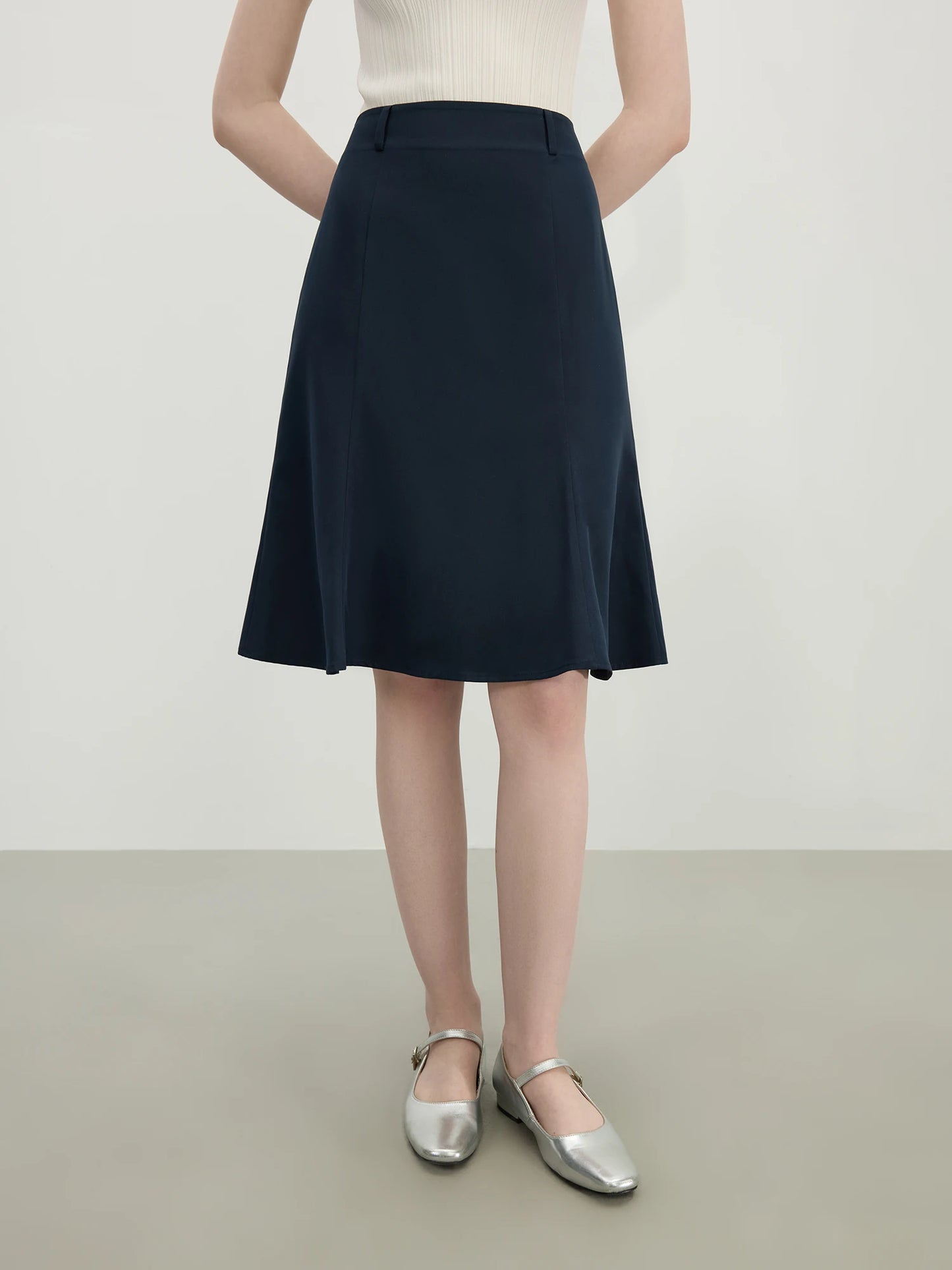 White Mermaid A-Line Skirt 2025 Summer High-Waisted Office Evening Chiffon Tailored Elegance Casual Loose Skirts 25FS12166