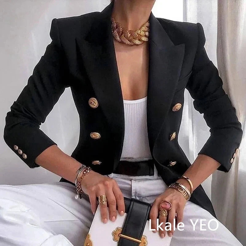 Women's Small Blazer Jacket 2026 Spring Autumn Casual Office Elegant Ladies Suit Coat High-end Double-breasted Lady Outerwear