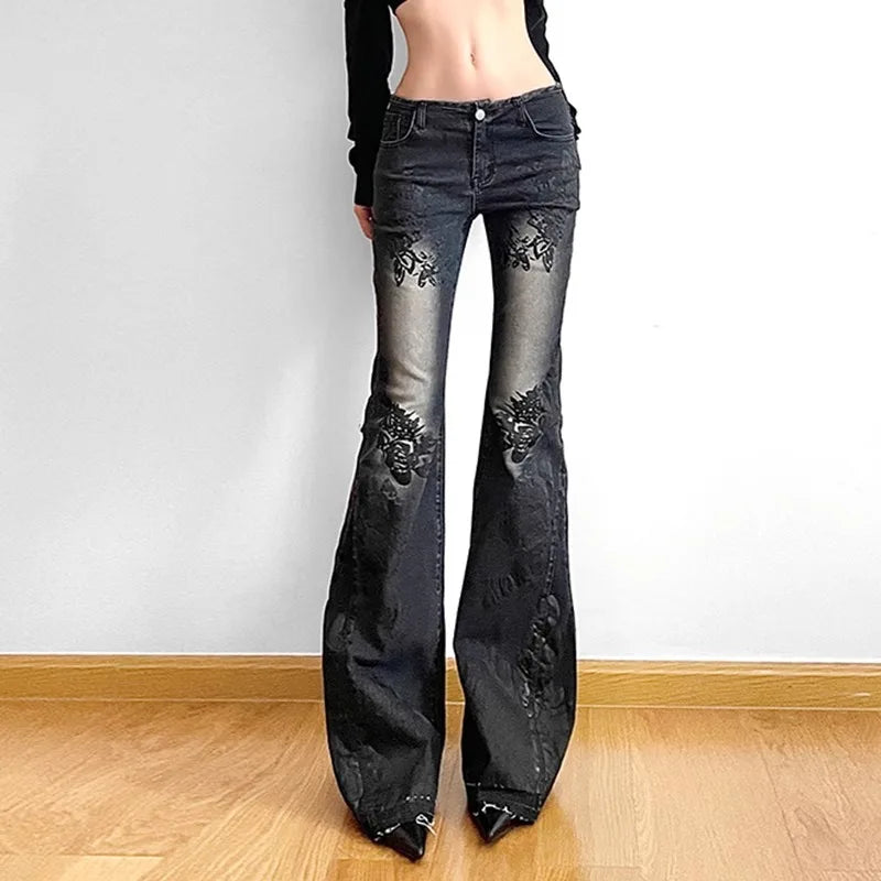 Flared Jeans Pants for Woman Baggy Jeans Y2k Women's Denim Pants Shoujo Girl Style Coquette Big Size Women's Spring Clothes Jean