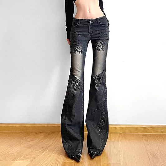 Flared Jeans Pants for Woman Baggy Jeans Y2k Women's Denim Pants Shoujo Girl Style Coquette Big Size Women's Spring Clothes Jean