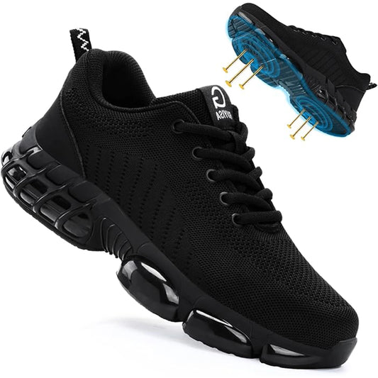 Steel Toe Work Shoes for Men Women Comfortable Lightweight Black Safety Construction Working Shoes Anti-Smash Anti-Puncture