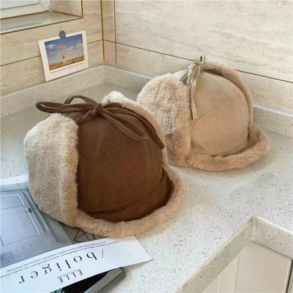 Trendy Faux Fur Winter Hat Thick Warm Faux Fur Hat Lamb Wool Bomber Hat Winter Season for Men and Women