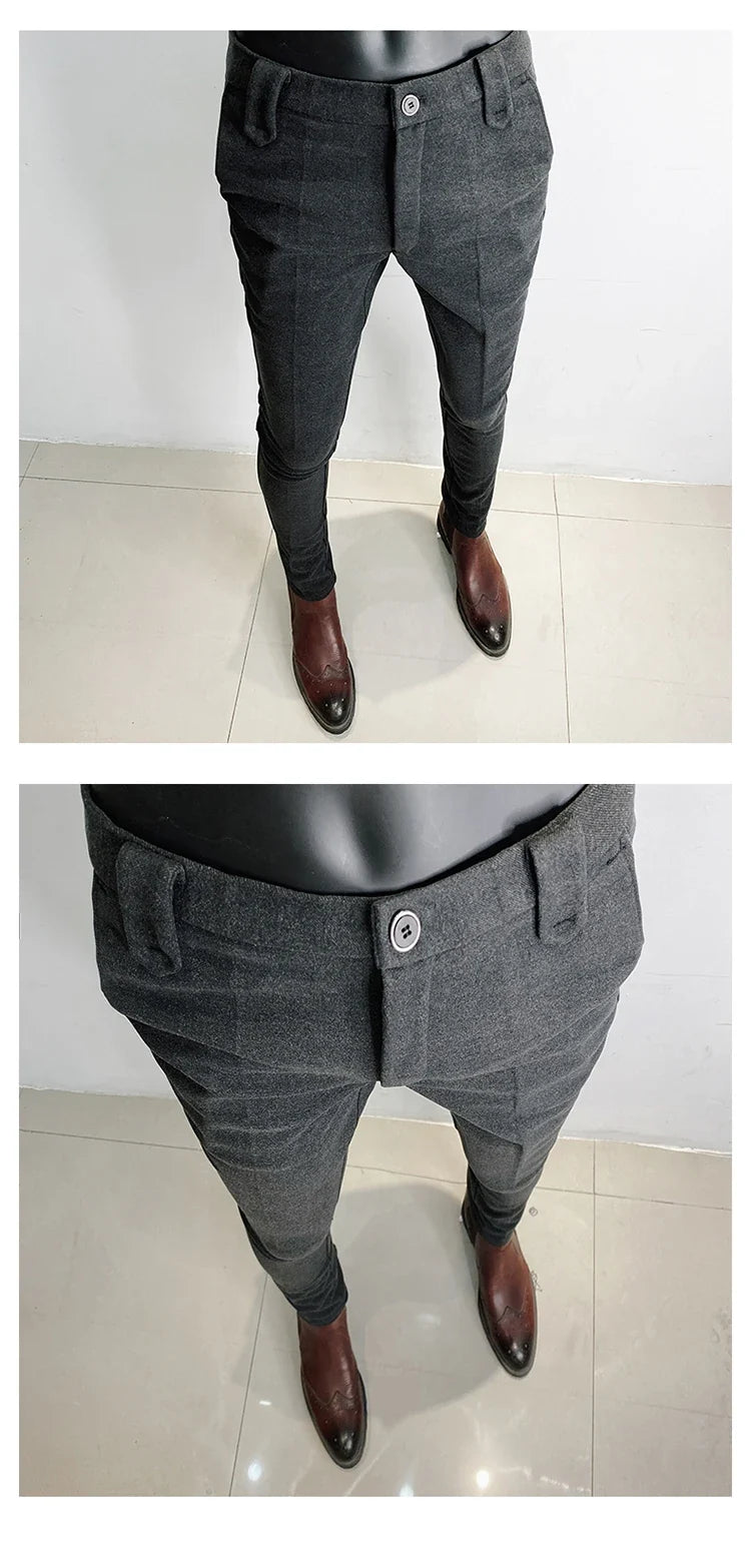 2025 Winter Men Suit Pants Woolen Thicken Keep Warm Formal Trousers Pantalones Hombre Solid Casual Slim Fit Pants Men Clothing