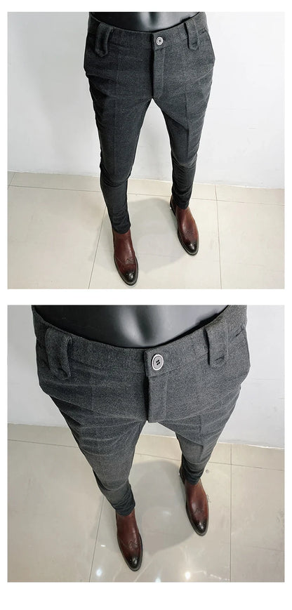 2025 Winter Men Suit Pants Woolen Thicken Keep Warm Formal Trousers Pantalones Hombre Solid Casual Slim Fit Pants Men Clothing