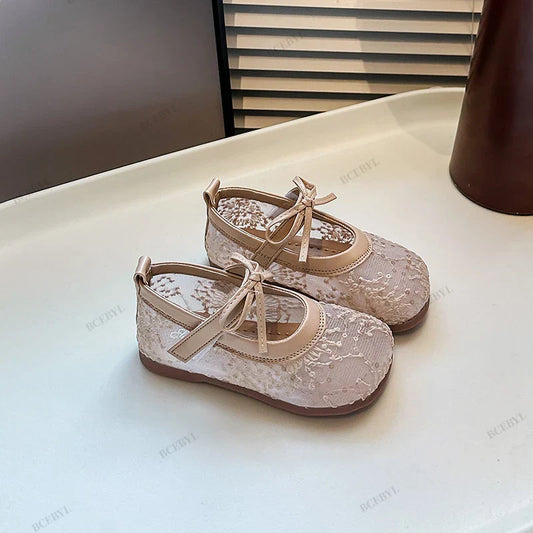 Hot Sale Princess Summer Fashion Bow Embroidery Cute Breathable Baby Girls Lightweight Ballet Flats School Kids Walking Shoes