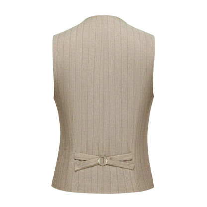 Apricot Men's Striped Three-piece Suit, Featuring A Jacket and Vest Paired with Pants—perfect for Weddings, Parties, or Office.