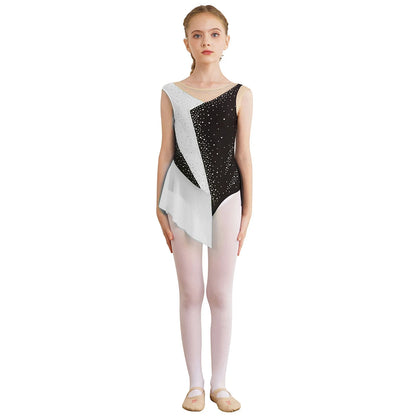 Kids Girls Sparkly Rhinestone Ballet Jersey Leotard Dress Toddler Gymnastics Artistic Figure Skating Dance Leotards Costume