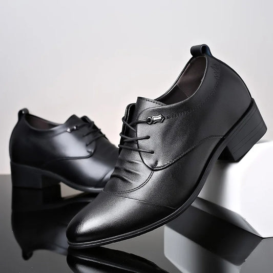 Business Men Oxford Leather Shoes Elevator Man Height Increase Insole 6CM White Black Thick Soled Formal Casual Shoes