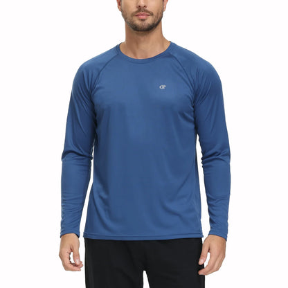 Men UPF 50+ Long Sleeve T-Shirt, Rash Guard Breathable Tops, Pullover Shirt for Sport Fishing Hiking Running Beach Surfing
