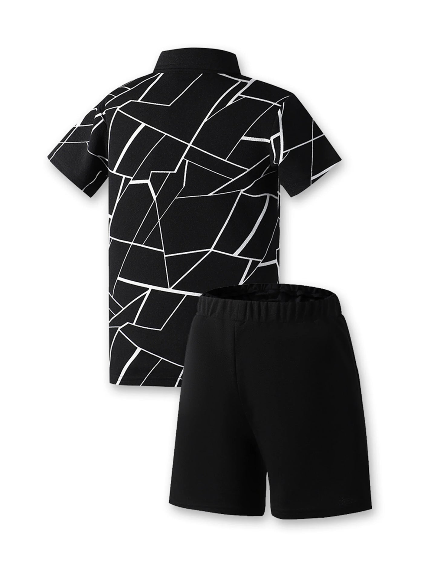 Tween Boy Summer 2pcs/Set Casual White Cracked Pattern Short Sleeve Tee & Plain Shorts Outfits