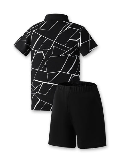 Tween Boy Summer 2pcs/Set Casual White Cracked Pattern Short Sleeve Tee & Plain Shorts Outfits
