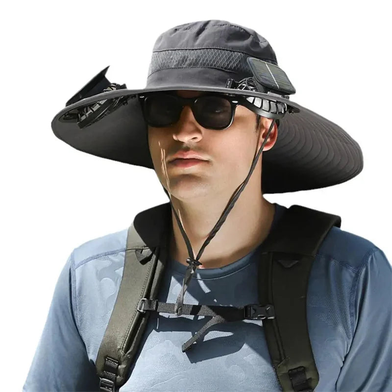 Summer For Outdoor Camping Fishing Hiking Sunscreen Fisherman Hat Solar Fan Cap Portable Solar Charging Cap with Fan Men Women