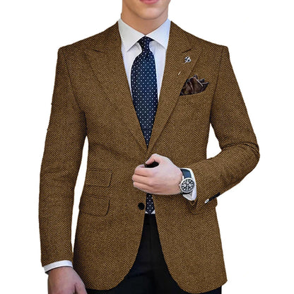 Autumn Winter Men's Herringbone Blazer Tuxedos Only Coat Wool Tweed Single Breasted Formal Bussiness/Wedding Prom Suit Jacket