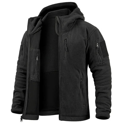 Men's Hunting Fleece Jacket Hiking Hunting Outdoor Fleece  Tactical Jacket Winter Warm Full Zip Military Hoodies Multi-Pockets