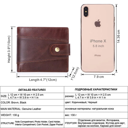 Portefeuille Homme RFID Vintage Cuir Véritable Portefeuilles Homme Porte-cartes Porte-monnaie Sac à main Portefeuille Homme