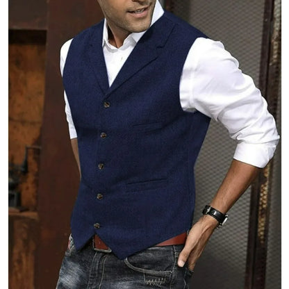 Business Suit Vest Man British Retro V-neck Male Vest Slim Solid Color Single-breasted Workwear Casual Men Waistcoat