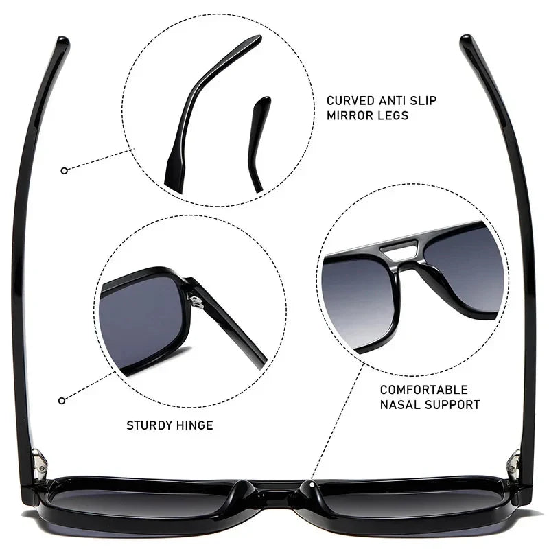 Double Bridge Square Aviator Sunglasses - UV400 Vintage Pilot Style, Retro Classic Sun Glasses for Men Women Unisex
