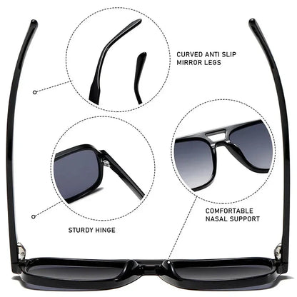 Double Bridge Square Aviator Sunglasses - UV400 Vintage Pilot Style, Retro Classic Sun Glasses for Men Women Unisex