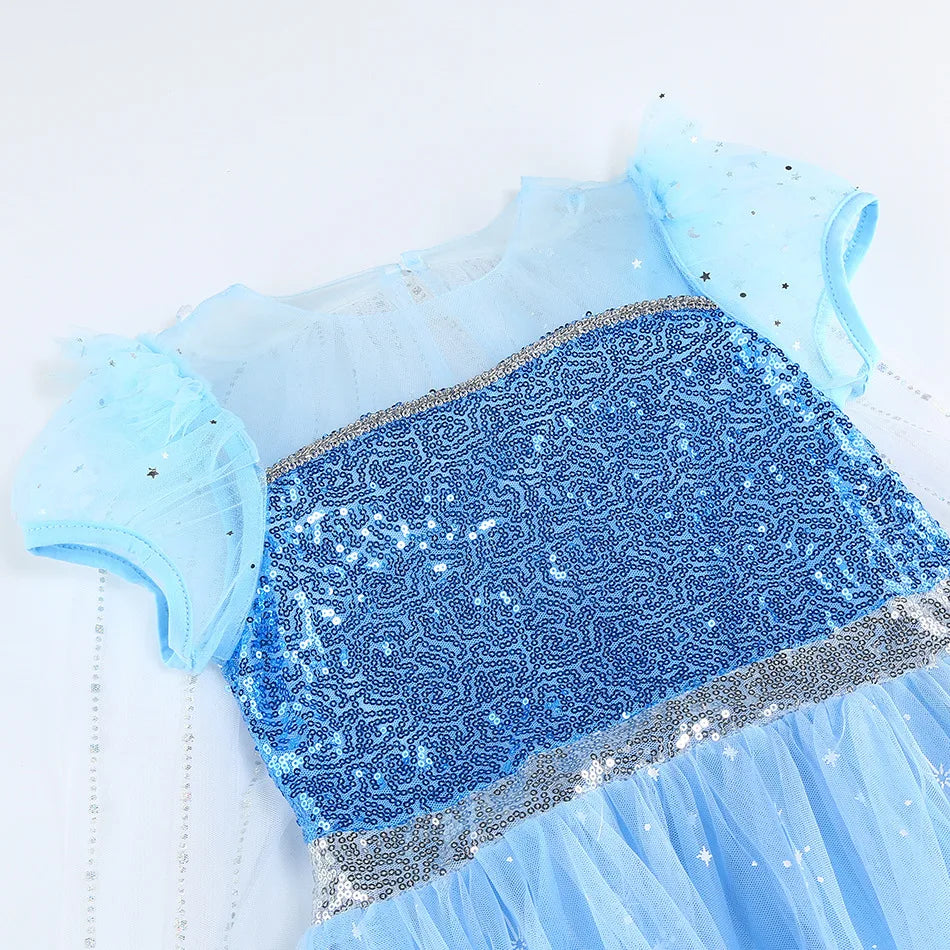 2026 Disney Elsa Costume for Girls Light-Up Frozen Snow Queen Dress With LED Lights Fancy Frock for Kids Birthday Party Set