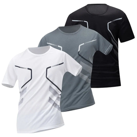 1/3 Piece Men's Four Season Printed Short Sleeved Sports Fitness Quick Drying Comfortable Plus Size Youth Casual Basic Top