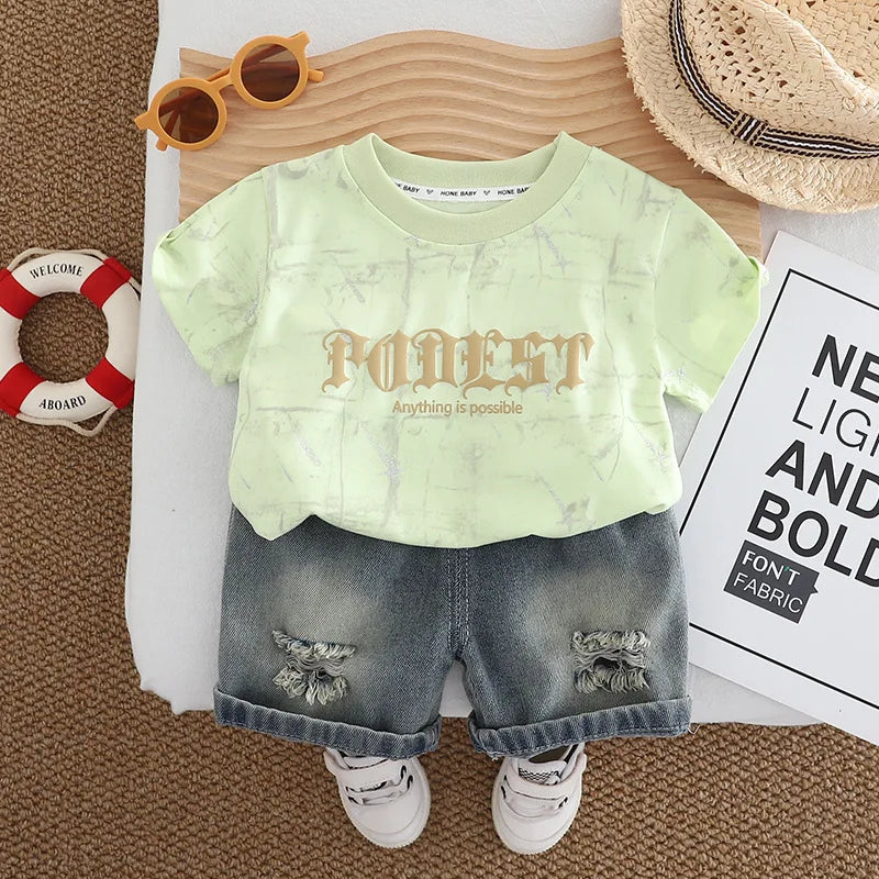Summer Infant Boys Clothing For Children Casual Letter T-Shirt Shorts 2Pcs/Set Toddler Baby Girl Clothes Costume Kids Tracksuits