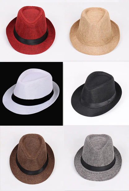 Jazz Hat British Style Linen Solid Color Hat for Men and Women Rolled Brim Couple Style Sun Hat Paper Straw Hat