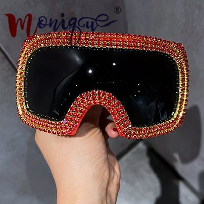 Oversized Punk One-piece Goggle Sunglasses Women Luxury Rhinestones Sunglasses For Men Female Shades Eyewear gafas de sol