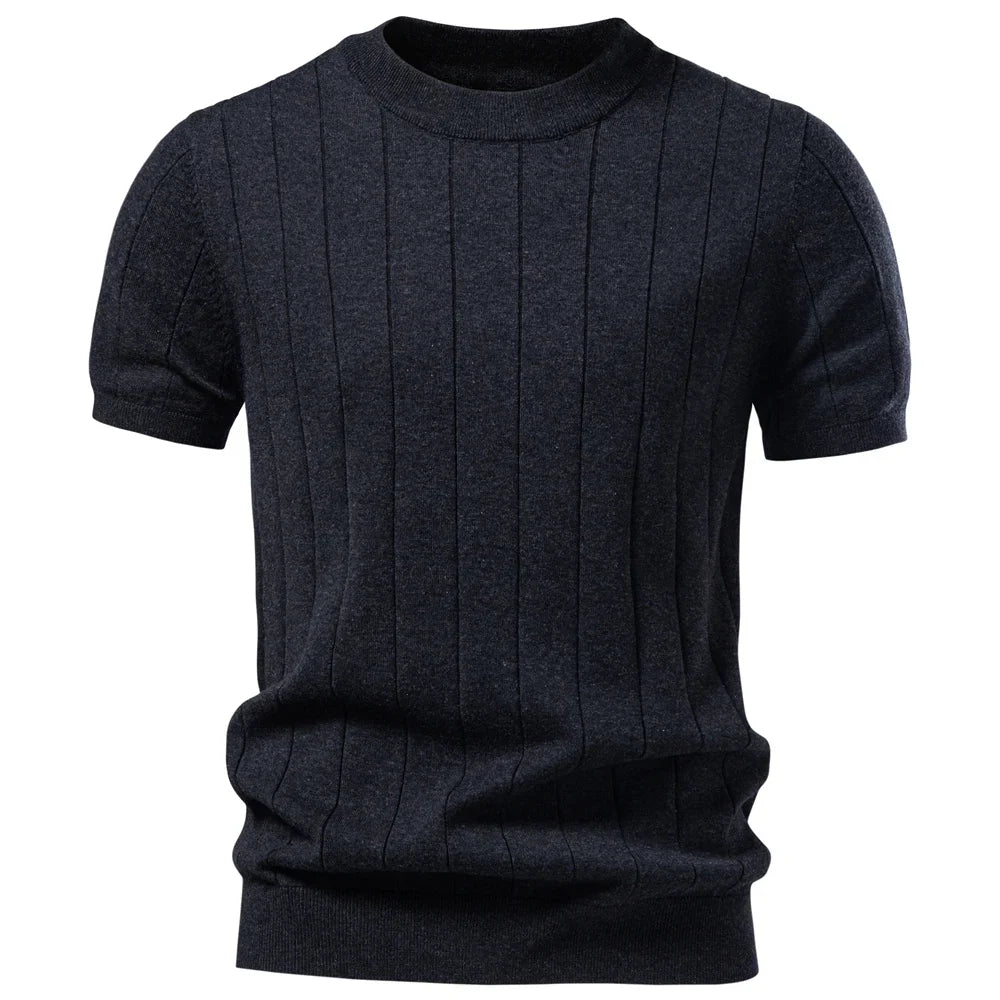 100% Cotton Stripe T-Shirts for Men Solid Color O-Neck Soft Touch Comfortable Casual Summer Wear Top