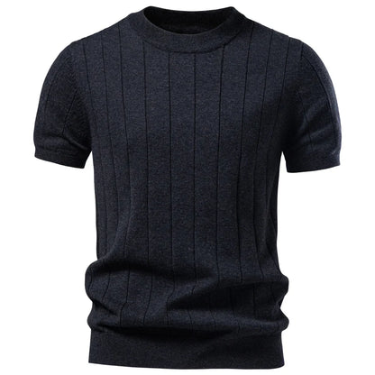 100% Cotton Stripe T-Shirts for Men Solid Color O-Neck Soft Touch Comfortable Casual Summer Wear Top