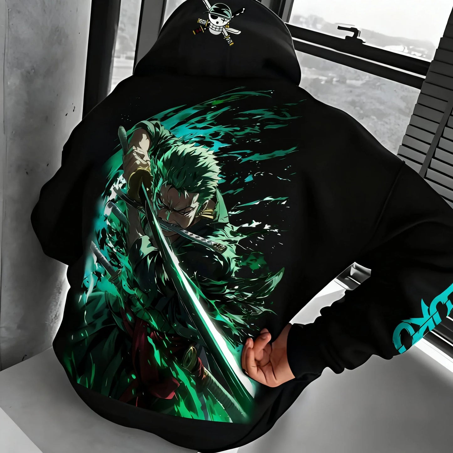 ONE PIECE Anime Autumn/Winter Hoodie Men's and Women's New Roronoa Zoro Printed Street Hip Hop Trendy Casual Parent Child Top