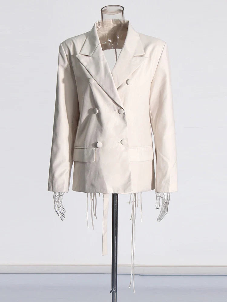 Patchwork Diamonds Backless Blazer For Women Notched Collar Long Sleeve Spliced Button Chic Blazers Female Style