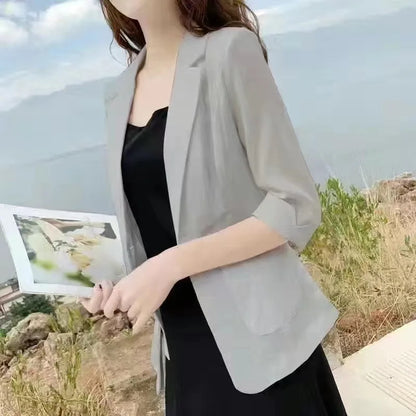 Linen Small Blazer For Women, Thin  Summer Suit, Korean Version, Sun Protection, Casual British Style, White And Black