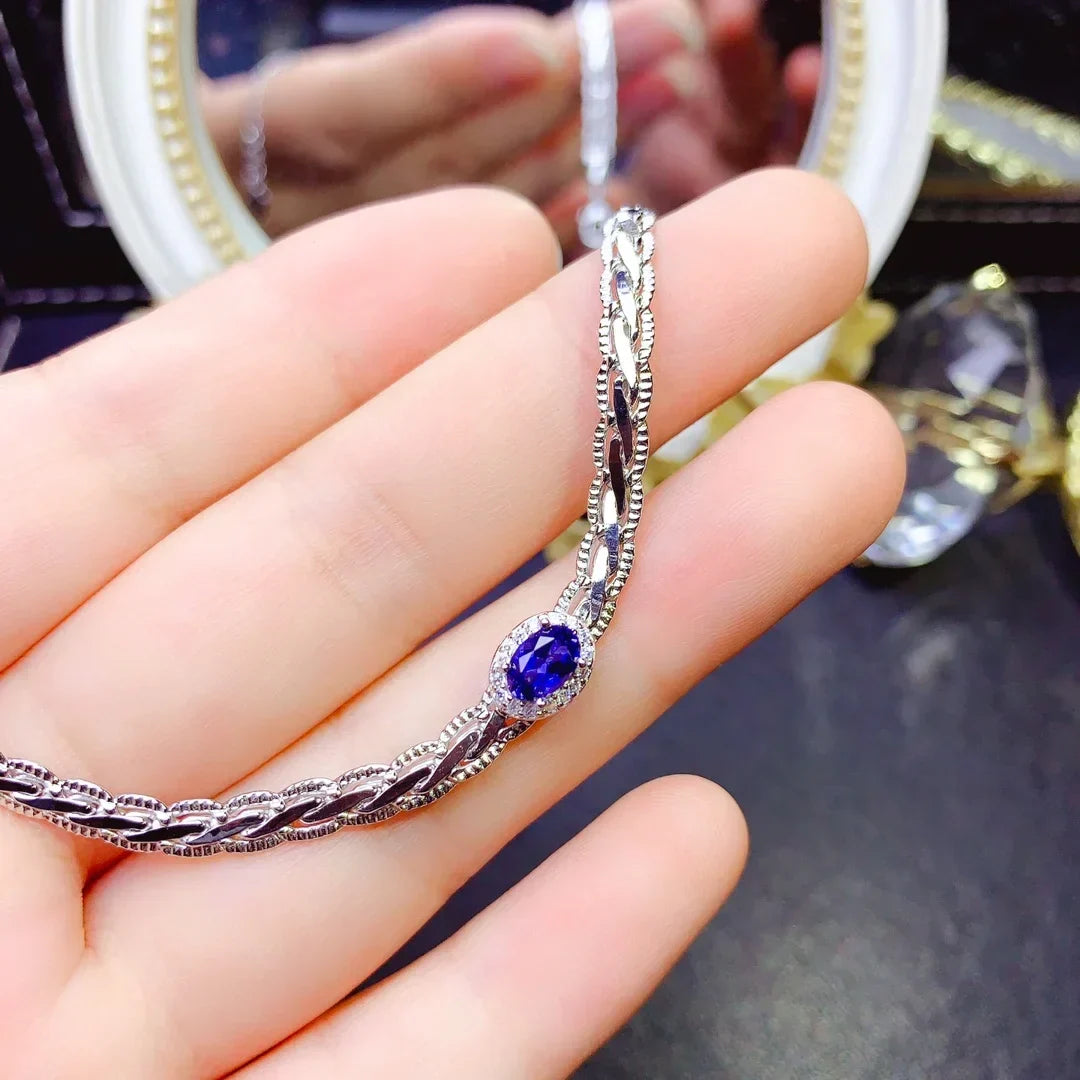 Natural sapphire 925 Sterling silver high definition bracelet Ladies Color Beautiful Exquisite special price free mailing