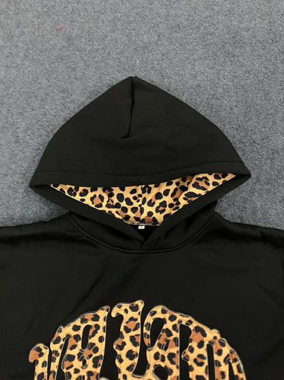 new fashionable leopard print letter embroidery street casual pants men's and women's versatile hooded sweatshirt pants set Y2K