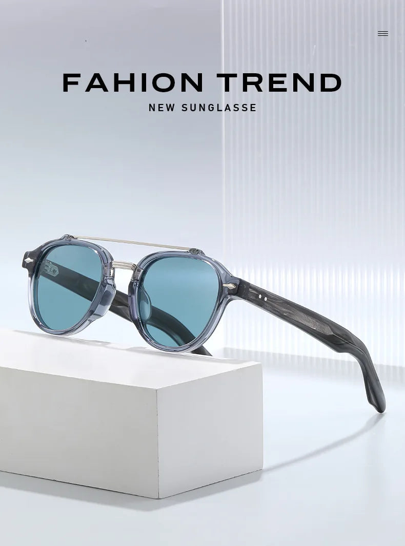 New High-end Flat Top Double Bridges Men Polarized Sunglasses Acetate Square Suneyeglass Women Fashion Retro Gifts Eyewear UV400