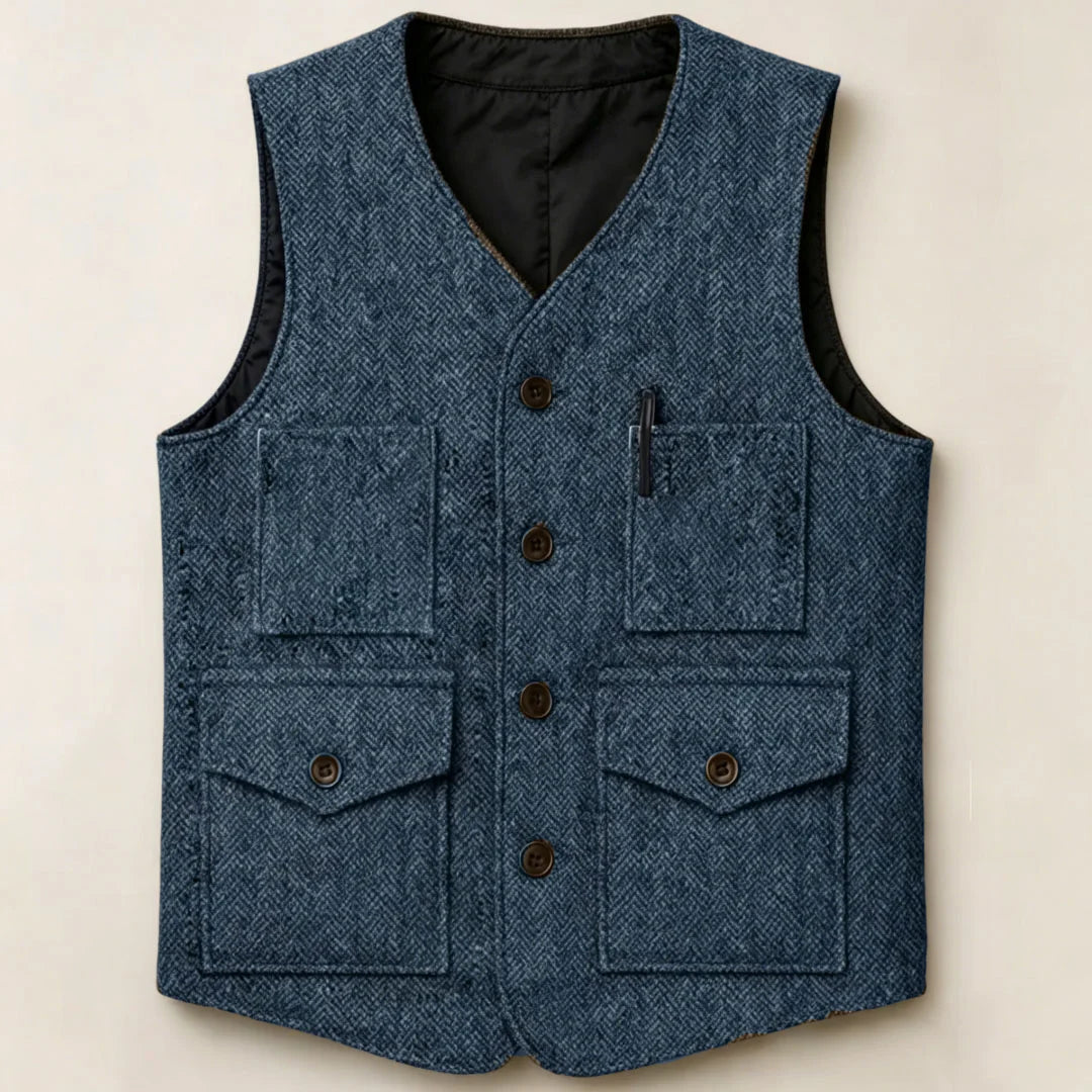 Men Vest Brown Herringbone Single Button With Pocket Waistcoat For Wedding Party Business Work Office Daily Casual Men Suit Vest