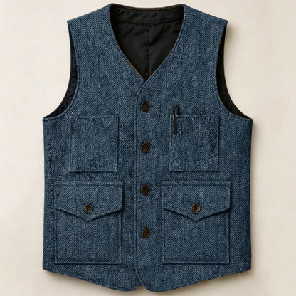 Men Vest Brown Herringbone Single Button With Pocket Waistcoat For Wedding Party Business Work Office Daily Casual Men Suit Vest