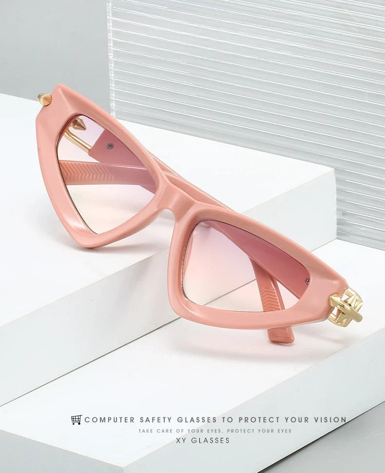 New Designer Triangle Cat Eye Sunglasses Women Brand Arrow Metal Sun Glasses Ins Fashion Cool Ladies Eyewear Lentes De Sol Mujer