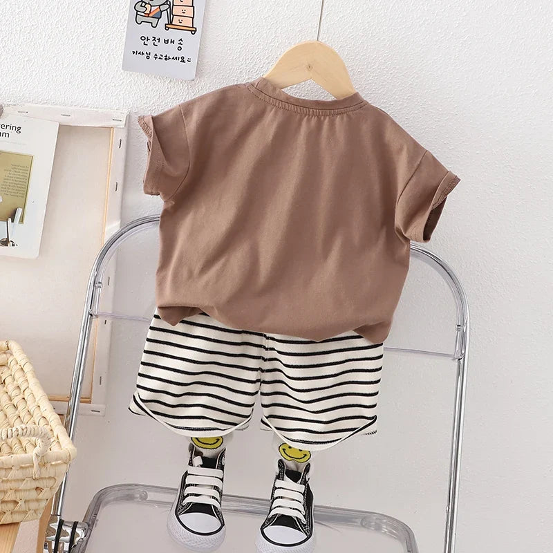 Summer Korean Version Baby Boy Clothing Sets Fashion Baby Girls Top+Shorts Clothes Suits Handsome