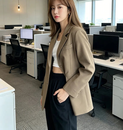 Chic Black Oversized Blazer for Women, Casual Office Lady Suit Jacket, Y2K Fashion Business Blazer, Spring Autumn Streetwear Out