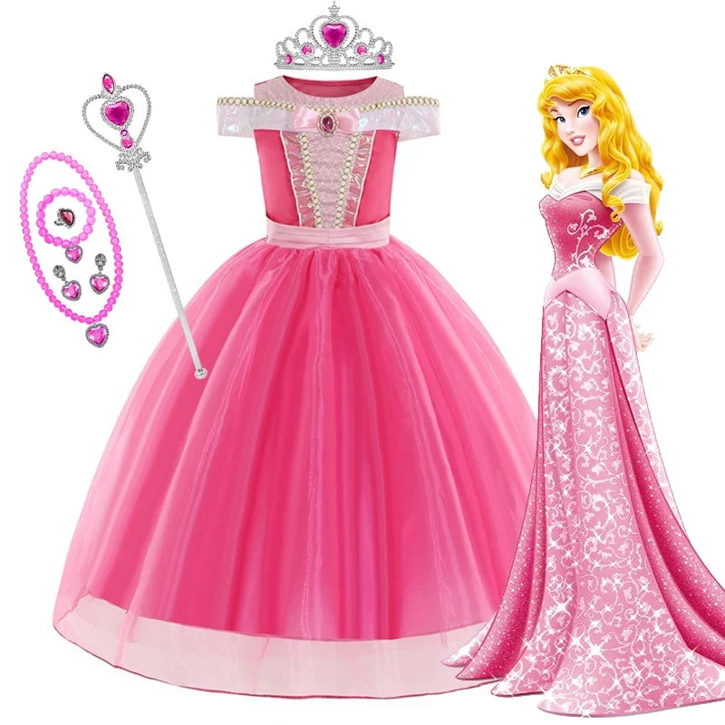 Aurora Kids Cosplay Costume Princess Deluxe Outfits Children Birthday Party Elegant Ball Gown Fairy Disguise Apparel 12Y