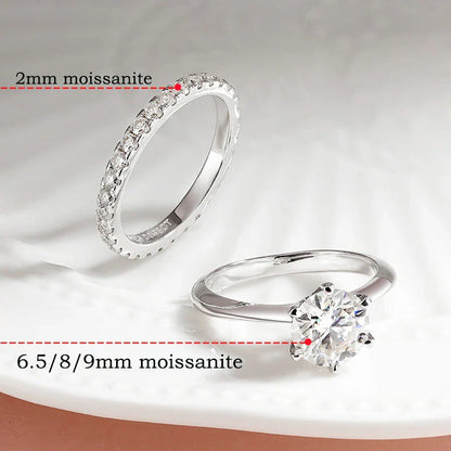 2mm Certified Moissanite Ring for Women Full Diamond Enternity Band S925 Sterling Silver Plated White Gold Jewelry