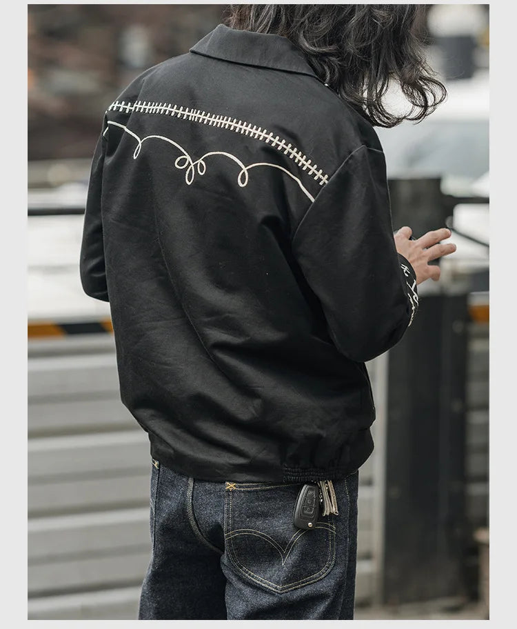 Non Stock Bolero Men's Rockabilly Jacket in Black Vintage-Inspired Western Embroidery Outerwear